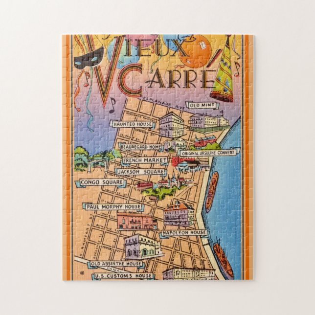 Colourful French Quarter Map Jigsaw Puzzle (Vertical)
