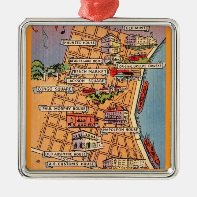 Colourful French Quarter Map Metal Tree Decoration (Front)
