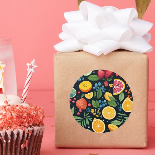 Colourful Fresh Fruit Pattern Classic Round Sticker (Party)