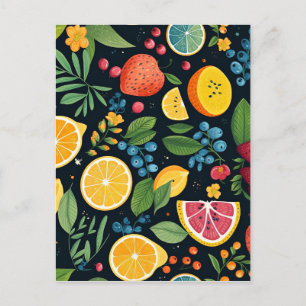 Colourful Fresh Fruit Pattern Postcard