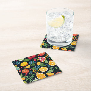 Colourful Fresh Fruit Pattern Square Paper Coaster