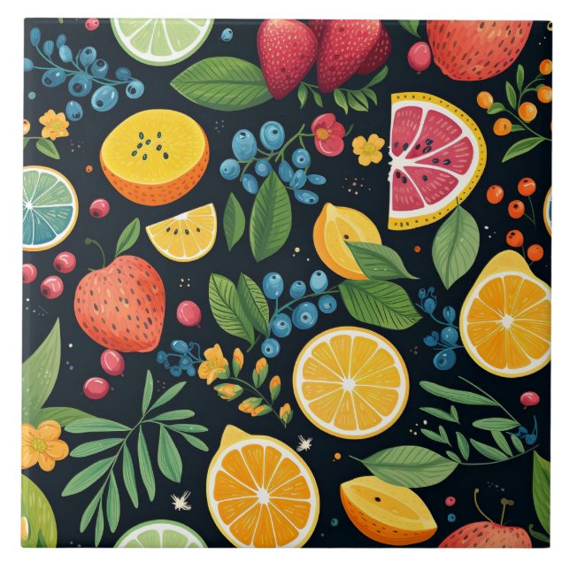 Colourful Fresh Fruit Pattern Tile (Front)