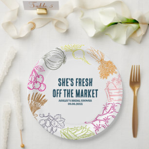 Colourful Fresh Off the Market Bridal Shower Paper Plate