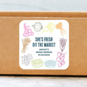 Colourful Fresh Off the Market Bridal Shower Square Sticker