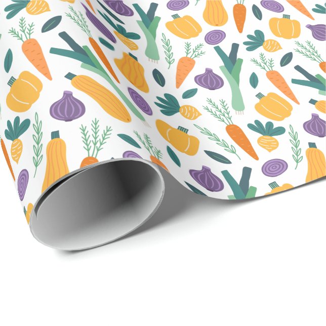 Colourful Fresh Vegetable Pattern with Name Orange Wrapping Paper (Roll Corner)