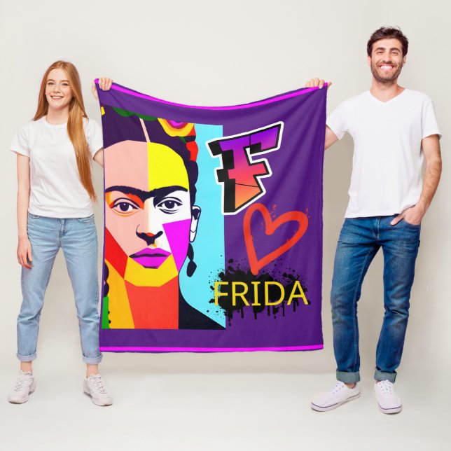 Colourful Frida Heart - Pop Art Style Fleece Blanket (In Situ)