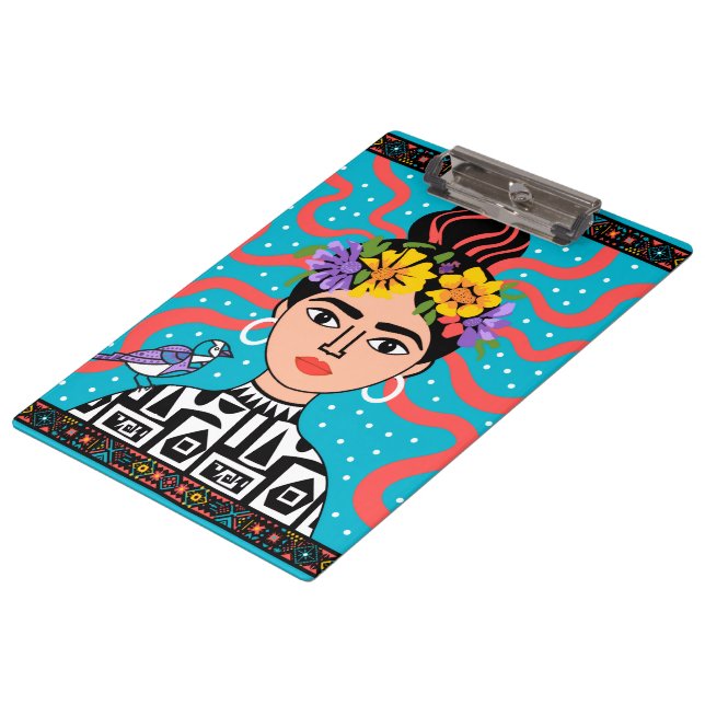 Colourful Frida Inspired Clipboard - Boho Mexican  (Angled)