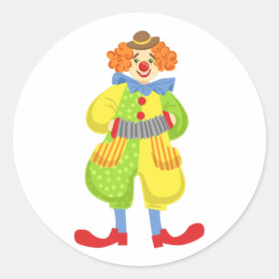 Colourful Friendly Clown Playing Accordion In Clas Classic Round Sticker