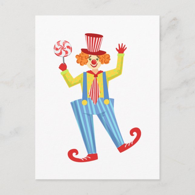 Colourful Friendly Clown With Lollypop In Classic  Postcard (Front)