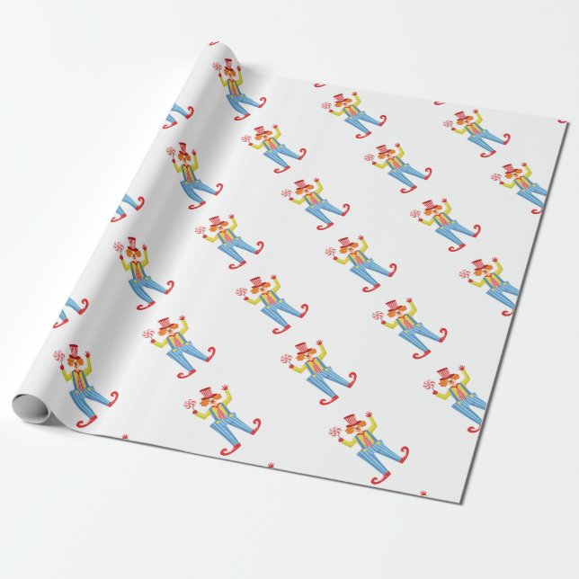 Colourful Friendly Clown With Lollypop In Classic Wrapping Paper (Unrolled)