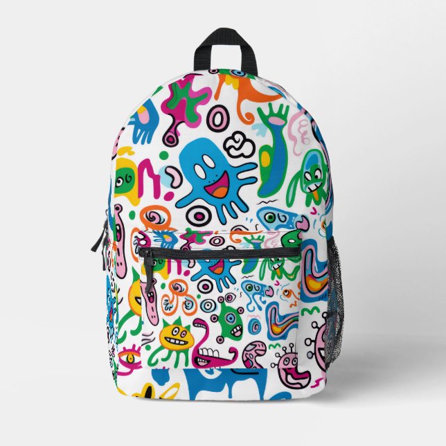 Colourful Friendly Monster Printed Backpack (Front)