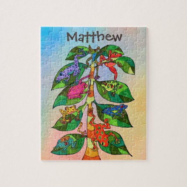 Colourful Frog Tree of Life Watercolor Personalise Jigsaw Puzzle (Vertical)