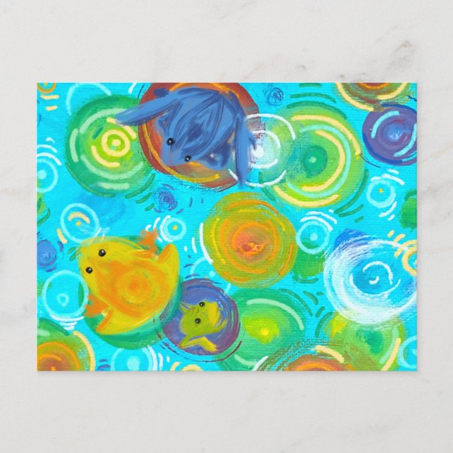 Colourful Frogs on Rainbow Water Postcard (Front)