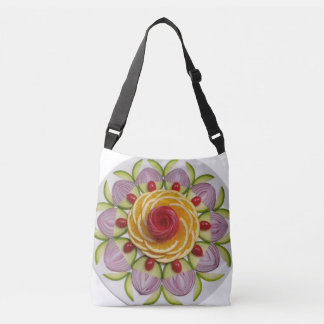 Colourful Fruit and Vegetable Mandala Plate Design Crossbody Bag
