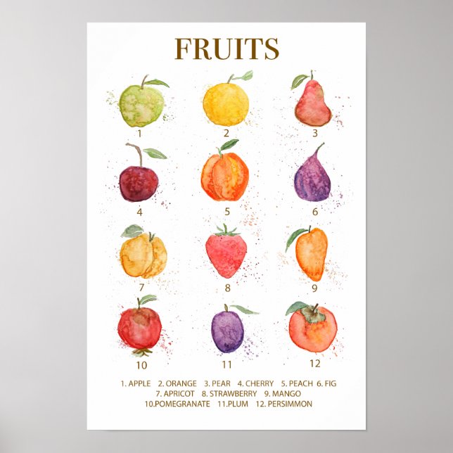 colourful fruit collection watercolour  poster (Front)