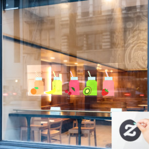 Colourful fruit juice bottles with straws window cling