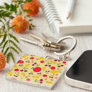 Colourful Fruit Pattern Apples Cherries and Pears  Key Ring