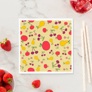 Colourful Fruit Pattern Apples Cherries and Pears  Napkin
