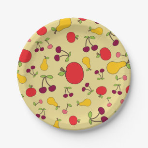 Colourful Fruit Pattern Apples Cherries and Pears Paper Plate
