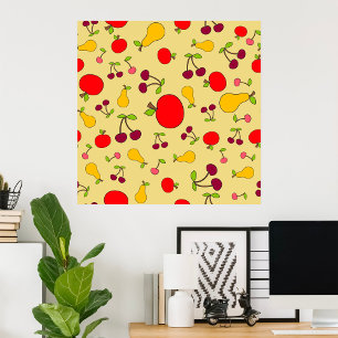 Colourful Fruit Pattern Apples Cherries and Pears  Poster