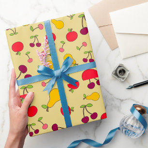 Colourful Fruit Pattern Apples Cherries and Pears  Wrapping Paper