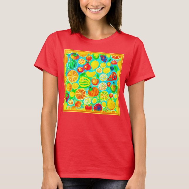 Colourful Fruit Pattern. Buy Now T-Shirt (Front)
