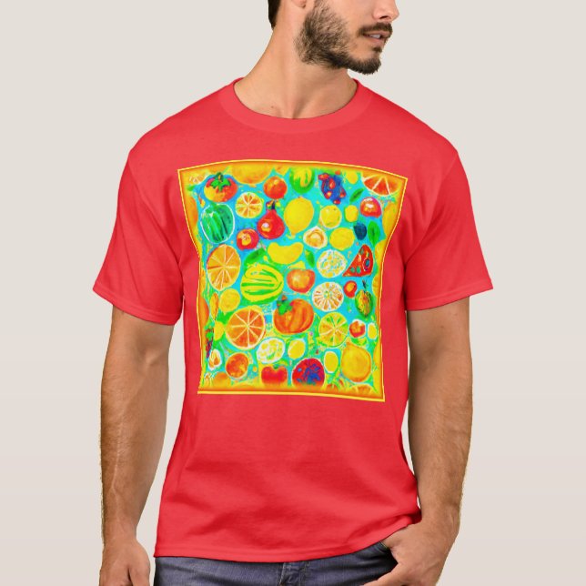 Colourful Fruit Pattern. Buy Now T-Shirt (Front)