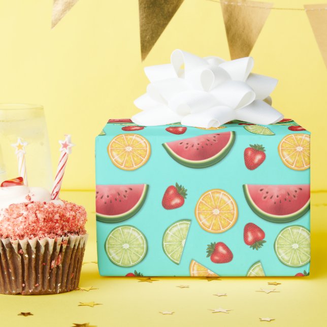Colourful Fruit Pattern Citrus Strawberry Melon Wrapping Paper (Birthday Party)