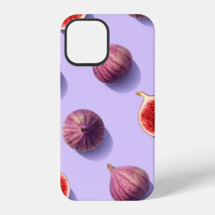 Colourful fruit pattern of fresh figs on purple pa iPhone 12 case