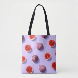 Colourful fruit pattern of fresh figs on purple pa tote bag
