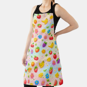 Colourful Fruit Pattern With Flowers and Fruits Apron