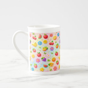 Colourful Fruit Pattern With Flowers and Fruits Bone China Mug