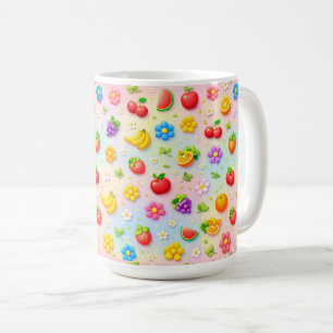 Colourful Fruit Pattern With Flowers and Fruits Coffee Mug