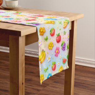 Colourful Fruit Pattern With Flowers and Fruits Short Table Runner