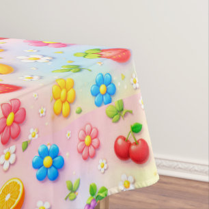 Colourful Fruit Pattern With Flowers and Fruits Tablecloth