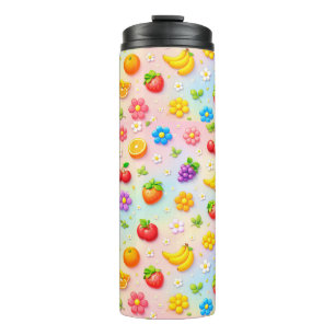 Colourful Fruit Pattern With Flowers and Fruits Thermal Tumbler
