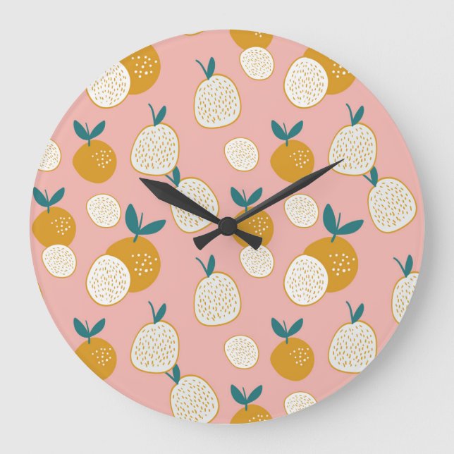 Colourful fruit, seamless background pattern. large clock (Front)