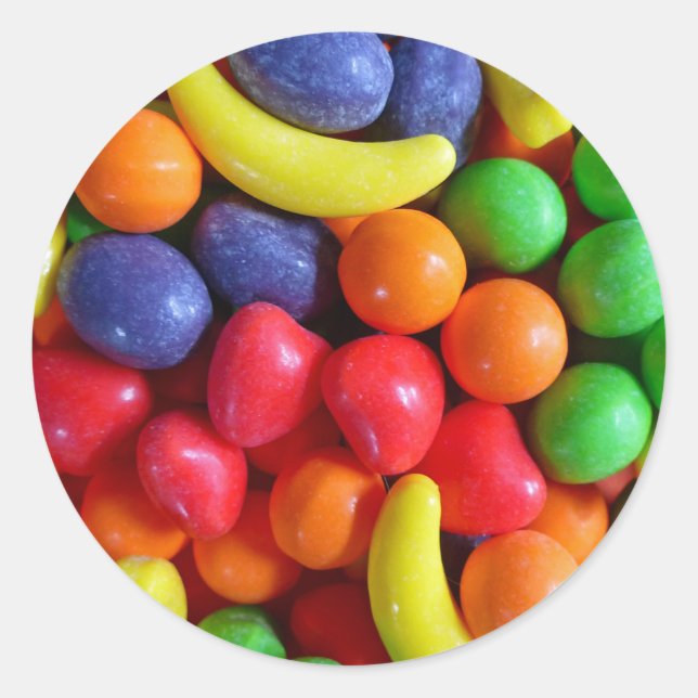 Colourful Fruit Shaped Candy Classic Round Sticker (Front)