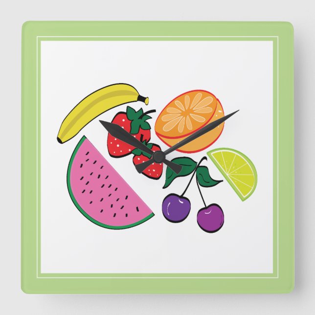 Colourful Fruit Summer, Cool, Fun Square Wall Clock (Front)