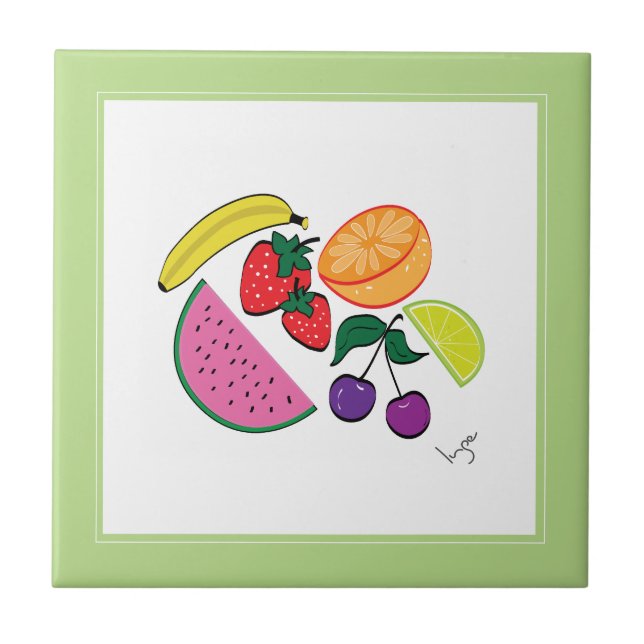 Colourful Fruit Summer, Cool, Fun Tile (Front)
