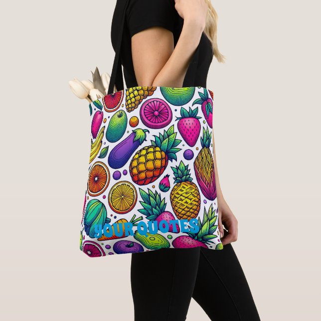 Colourful Fruits and Vegetables Pattern  Tote Bag (Close Up)