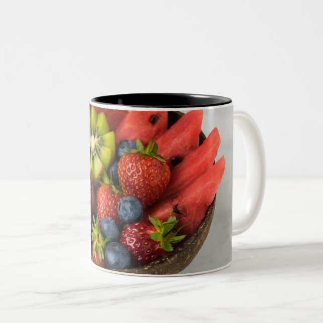 Colourful Fruits And Vegetables Two-Tone Coffee Mug (Front Right)