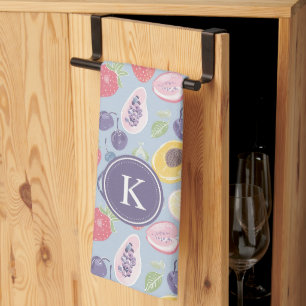 Colourful Fruits Monogram Spring Pattern Tea Towel