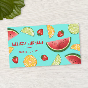 Colourful Fruits On Blue Dietician Nutritionist Business Card