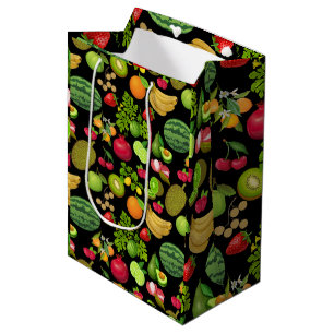 Colourful Fruits Pattern 01.b Black BG Medium Gift Bag