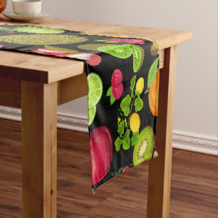 Colourful Fruits Pattern 01.b Black BG Short Table Runner