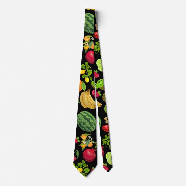 Colourful Fruits Pattern 01.b Black BG Tie (Front)