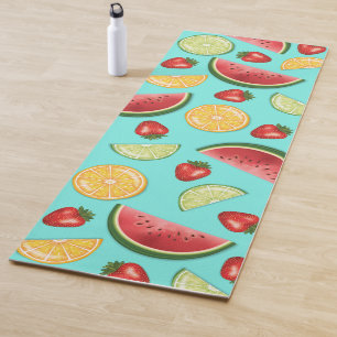 Colourful Fruits Strawberry Watermelon Citrus Blue Yoga Mat