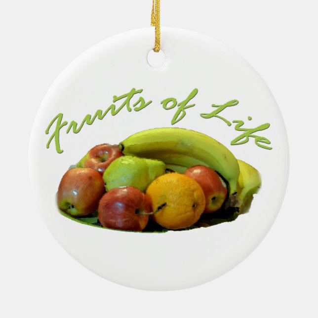Colourful fruits tray, Orange, apple, pear, Ceramic Tree Decoration (Back)