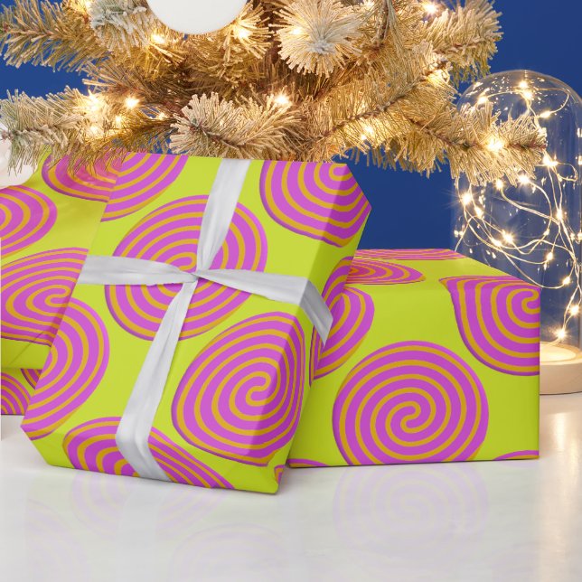 Colourful Fuchsia Orange Candy Spiral Christmas Wrapping Paper (Holidays)